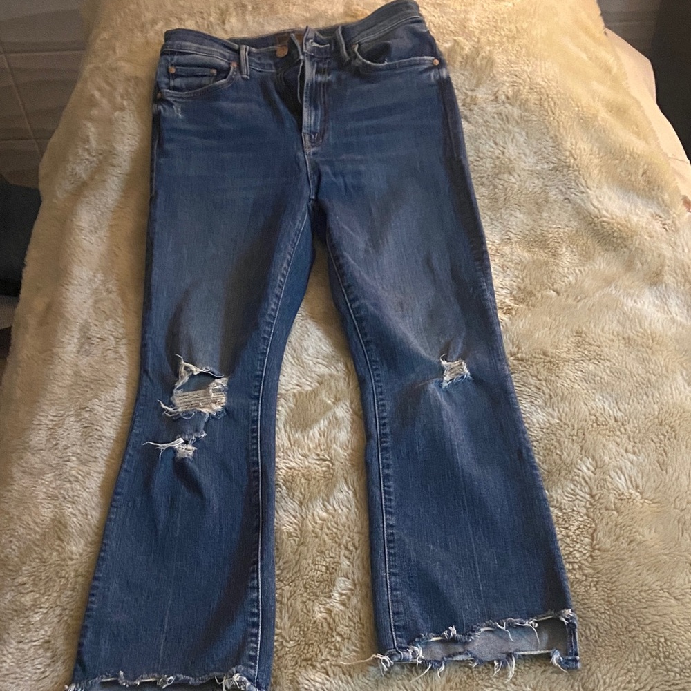 MOTHER Flare Distressed Blue Jeans